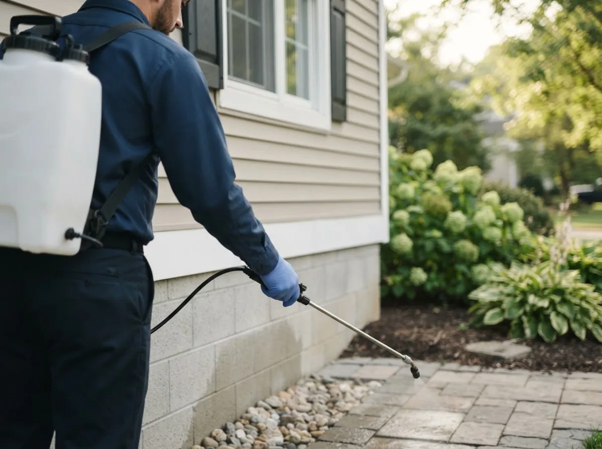 Pest control technician inspecting a home in Kensington, KS
